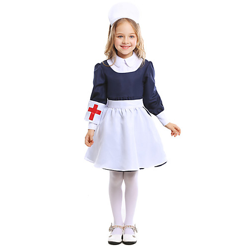 

Nurse Dress Flower Girl Dress Girls' Movie Cosplay A-Line Slip Dark Blue Dress Armlet Apron Children's Day Masquerade Polyster / Headwear / Headwear