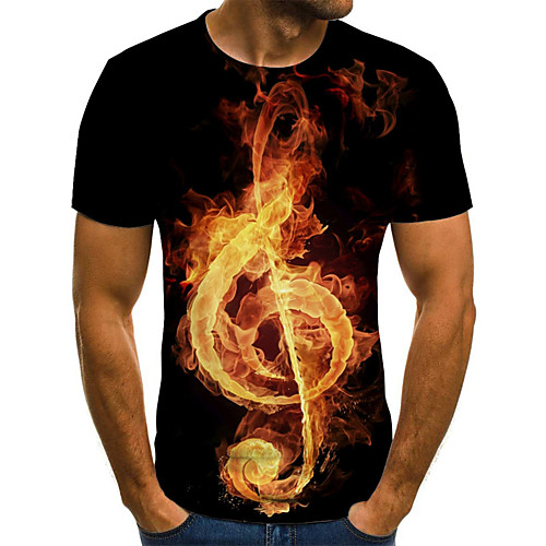 

Men's Plus Size Graphic Flame Pleated Print T-shirt Street chic Exaggerated Daily Going out Round Neck Red / Summer / Short Sleeve