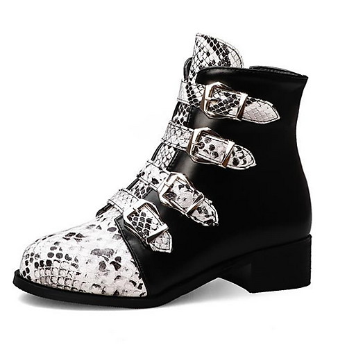 

Women's Boots Print Shoes Low Heel Round Toe PU Booties / Ankle Boots Fall & Winter Black / White