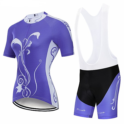 

CAWANFLY Women's Short Sleeve Cycling Jersey with Bib Shorts Blue Floral Botanical Bike Clothing Suit 3D Pad Quick Dry Winter Sports Spandex Lycra Floral Botanical Mountain Bike MTB Road Bike Cycling