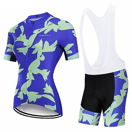 

CAWANFLY Women's Short Sleeve Cycling Jersey with Bib Shorts Blue Geometic Floral Botanical Bike Clothing Suit 3D Pad Quick Dry Winter Sports Spandex Lycra Geometic Mountain Bike MTB Road Bike Cycling