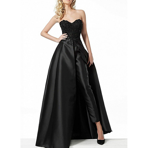 

Jumpsuits Hot Prom Formal Evening Dress Sweetheart Neckline Sleeveless Floor Length Polyester with Overskirt Appliques 2021