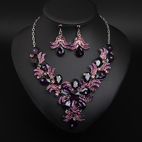 

Women's Crystal Bridal Jewelry Sets Fancy Flower Statement Colorful Rhinestone Earrings Jewelry bright red / Dark Purple / Champagne For Wedding Party 1 set