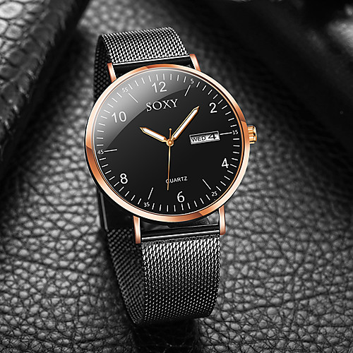 

Men's Dress Watch Quartz Formal Style Mesh Stainless Steel Black / Silver Calendar / date / day Casual Watch Analog Fashion - Black Black / Rose Gold Silver / Black One Year Battery Life