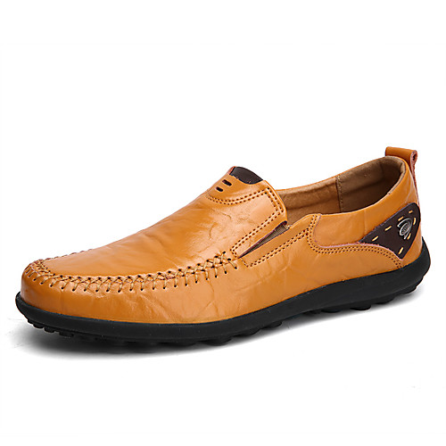

Men's Cowhide Fall / Spring & Summer Loafers & Slip-Ons Walking Shoes Breathable Dark Brown / Yellow / Black
