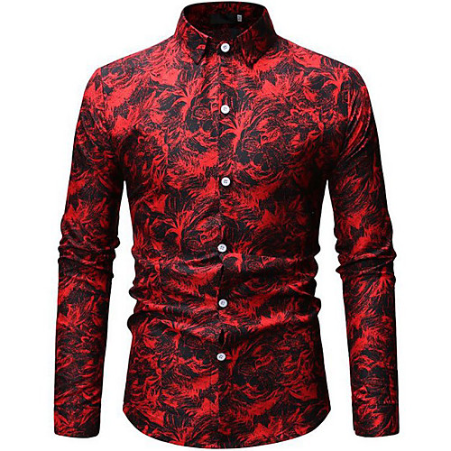 

Men's Floral Shirt Daily Standing Collar White / Blue / Red / Long Sleeve