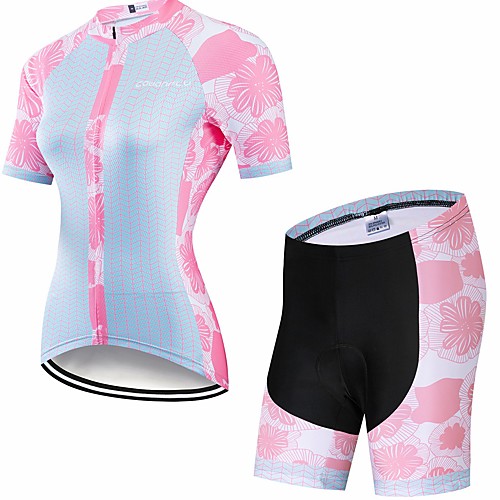 

CAWANFLY Women's Short Sleeve Cycling Jersey with Shorts Pink Geometic Floral Botanical Bike Clothing Suit 3D Pad Quick Dry Winter Sports Spandex Lycra Geometic Mountain Bike MTB Road Bike Cycling