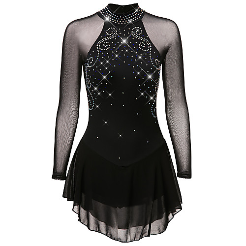 

Figure Skating Dress Women's Girls' Ice Skating Dress Black Spandex Stretch Yarn High Elasticity Skating Wear Quick Dry Anatomic Design Handmade Classic Long Sleeve Performance Ice Skating Outdoor