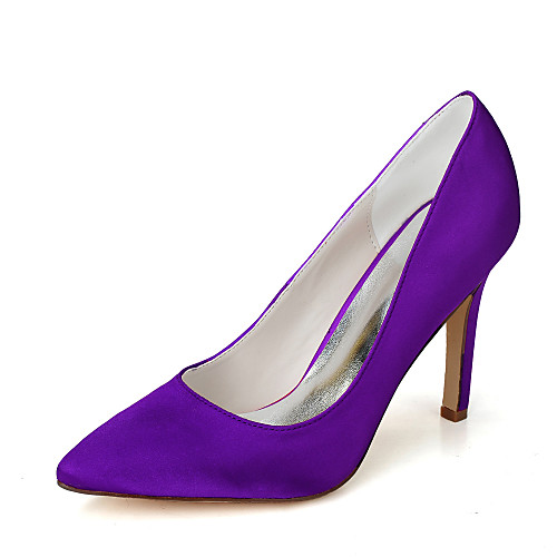 

Women's Wedding Shoes Stiletto Heel Pointed Toe Wedding Pumps Minimalism Wedding Party & Evening Satin Solid Colored White Black Purple
