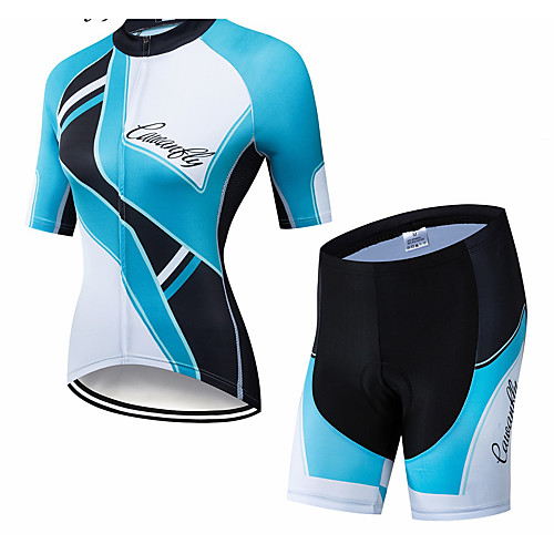 

CAWANFLY Women's Short Sleeve Cycling Jersey with Shorts Winter Blue / Black Geometic Bike Clothing Suit Mountain Bike MTB Road Bike Cycling Breathable Quick Dry Back Pocket Sports Clothing Apparel