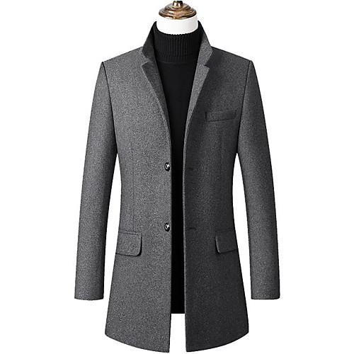 

Men's Daily Fall & Winter Regular Coat, Solid Colored Turndown Long Sleeve Polyester Black / Wine / Navy Blue