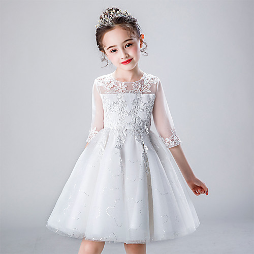 

Princess Cosplay Costume Flower Girl Dress Kid's Girls' A-Line Slip Dresses Mesh Christmas Halloween Carnival Festival / Holiday Tulle Acrylic Fibers White Carnival Costumes Lace Flower / Cotton