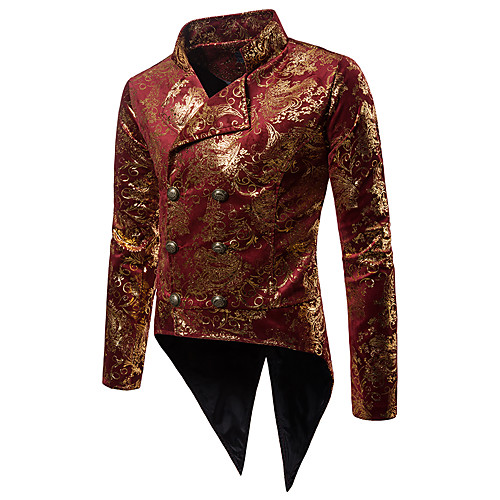 

Black / Red Floral Regular Fit Rayon / Polyester Men's Suit - Stand Collar