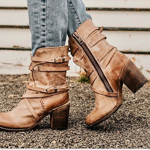 

Women's Boots Comfort Shoes Chunky Heel Round Toe PU Mid-Calf Boots Winter Black / Dark Brown / Khaki