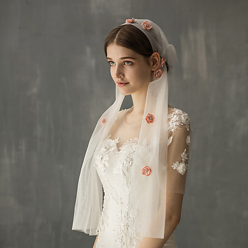 

One-tier Vintage Style / Sweet Wedding Veil Elbow Veils with Scattered Bead Floral Motif Style Tulle / Angel cut / Waterfall