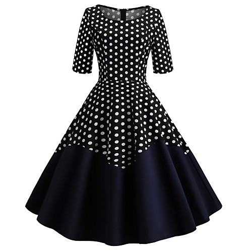 

Women's Swing Dress - Half Sleeve Geometric Boho Slim Blue S M L XL XXL / Cotton