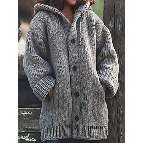 

Women's Solid Colored Long Sleeve Cardigan Sweater Jumper, Hooded Khaki / Green / Blue S / M / L