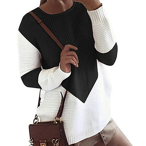 

Women's Color Block Long Sleeve Loose Pullover Sweater Jumper, Round Black / Gray / Khaki S / M / L