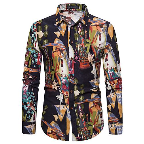 

Men's Shirt Galaxy Geometric Print Long Sleeve Party Tops Boho Gray