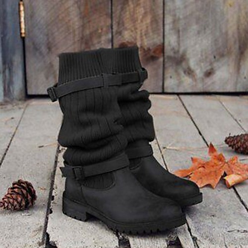 

Women's Boots Comfort Shoes Flat Heel Round Toe PU Mid-Calf Boots Fall & Winter Black / Gray / Khaki