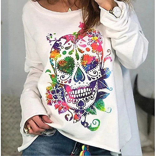 

Women's Plus Size T shirt Graphic Prints Skull Rainbow Print Round Neck Tops Basic Basic Top White Blue Red