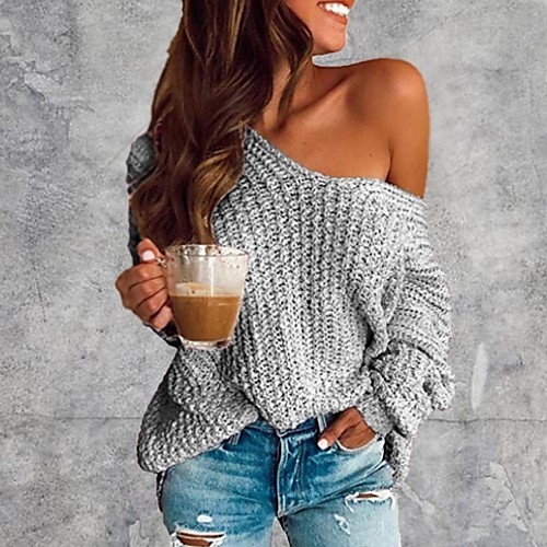 

Women's Solid Colored Long Sleeve Pullover Sweater Jumper, V Neck Wine / Blue / White S / M / L