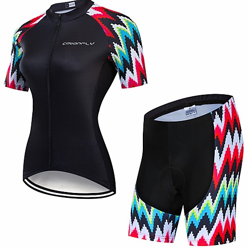 

CAWANFLY Women's Short Sleeve Cycling Jersey with Shorts Black Geometic Bike Clothing Suit 3D Pad Quick Dry Winter Sports Spandex Lycra Geometic Mountain Bike MTB Road Bike Cycling Clothing Apparel