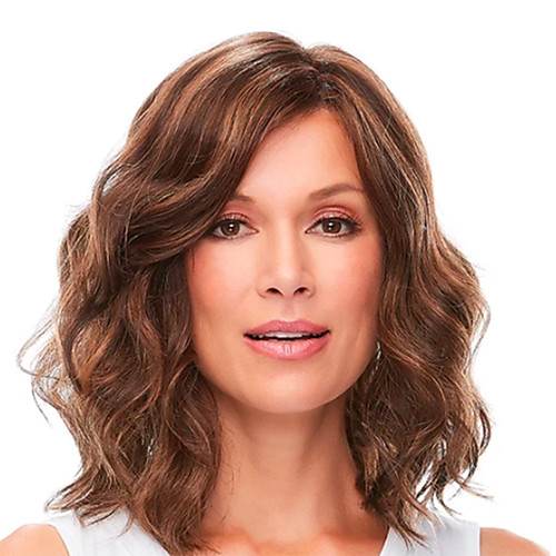 

Human Hair Lace Front Wig Deep Parting style Brazilian Hair Wavy Brown Wig 180% Density Women Women's Medium Length Human Hair Lace Wig Premierwigs