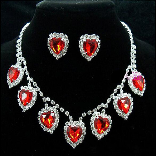 

Women's Stud Earrings Choker Necklace Pendant Necklace 3D Heart Precious Unique Design Fashion Silver Plated Earrings Jewelry Red For Wedding Party Holiday 1 set / Bridal Jewelry Sets