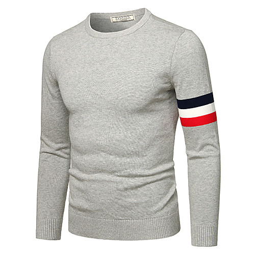 

Men's Color Block / Solid Colored Long Sleeve Slim Pullover Sweater Jumper, Round Fall / Winter Black / Light gray / Green US34 / UK34 / EU42 / US36 / UK36 / EU44 / US38 / UK38 / EU46