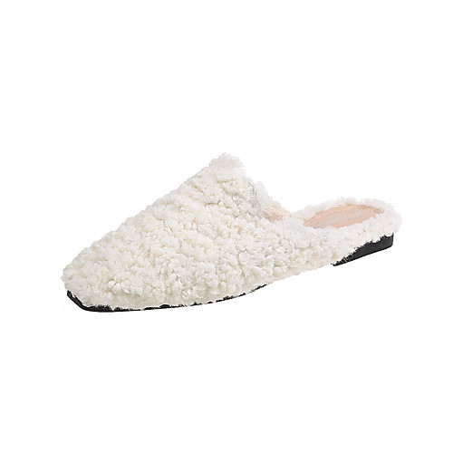 

Women's Clogs & Mules Flat Heel Round Toe Casual Daily Faux Fur PU Solid Colored White Black Beige