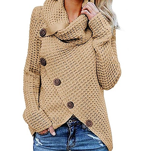 

Women's Solid Colored Pullover Long Sleeve Sweater Cardigans Turtleneck Black Wine Dark Green