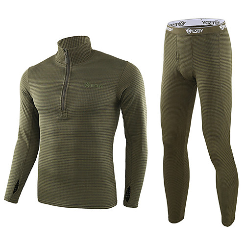 

Men's Thermal Underwear Set Outdoor Thermal / Warm Windproof Breathable Quick Dry Fall Winter Clothing Suit Flannel Camping / Hiking Hunting Fishing Black Green Khaki