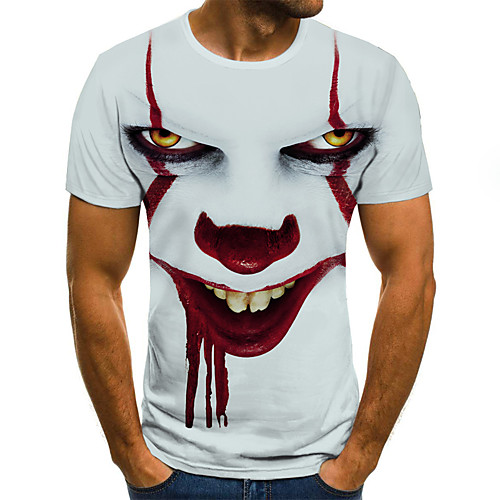 

Men's Halloween T-shirt 3D Graphic Tribal Print Short Sleeve Tops Streetwear Punk & Gothic Round Neck White