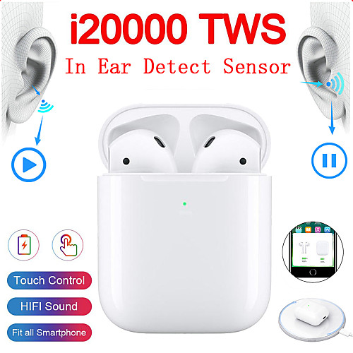 

Original i20000 TWS True Wireless Earbuds In-ear Detection Tap Control Wireless QI Charge Automatic Ear Detection Play and Pause Pop-up Bluetooth 5.0 Super Bass Headphone