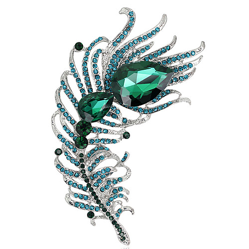

Men's Women's Crystal Brooches Long Feather Cartoon Trendy Casual / Sporty Boho Steel Stainless Brooch Jewelry Black Green Blue For Party Gift Street Work Festival