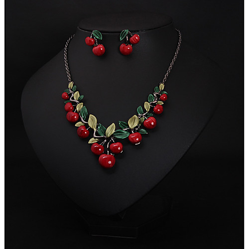 

Women's Bridal Jewelry Sets Fancy Leaf Cherry Statement Cute Rhinestone Earrings Jewelry Dark Red For Wedding Party 1 set