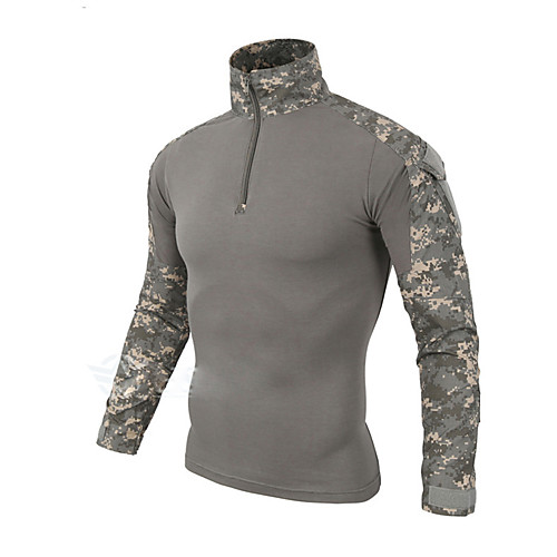 

Men's Hunting T-shirt Outdoor Thermal / Warm Windproof Breathable Fast Dry Autumn / Fall Spring Summer Camo Top Cotton Long Sleeve Camping / Hiking Hunting Fishing Brown Camouflage Grey / Quick Dry