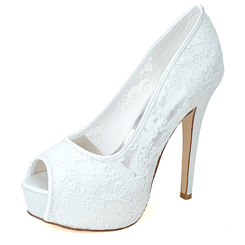 

Women's Wedding Shoes Stiletto Heel Peep Toe Minimalism Wedding Party & Evening Lace Floral White Black Pink