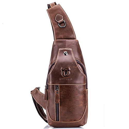 

Men's Zipper Cowhide Sling Shoulder Bag Solid Color Black / Brown / Yellow