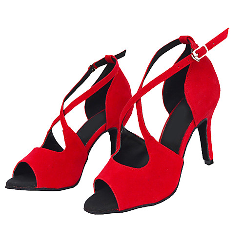 

Women's Dance Shoes Leather Latin Shoes Heel Slim High Heel Red