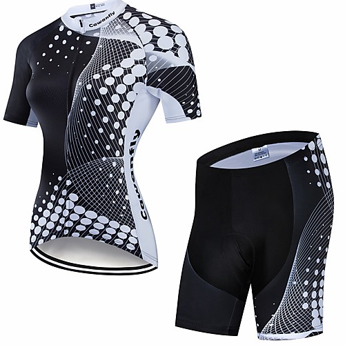 

CAWANFLY Women's Short Sleeve Cycling Jersey with Shorts Winter Spandex Black / White Bike Quick Dry Sports Geometic Mountain Bike MTB Road Bike Cycling Clothing Apparel / Advanced / Stretchy