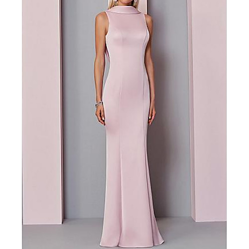 

Mermaid / Trumpet Pink Wedding Guest Formal Evening Dress High Neck Sleeveless Floor Length Polyester with Buttons 2020