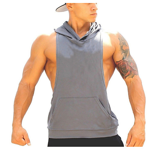 

Men's Sleeveless Workout Tank Top Running Tank Top Running Singlet Racerback Hoodie Cotton Lightweight Breathable Quick Dry Fitness Gym Workout Running Sportswear Solid Colored Black Red Yellow Grey