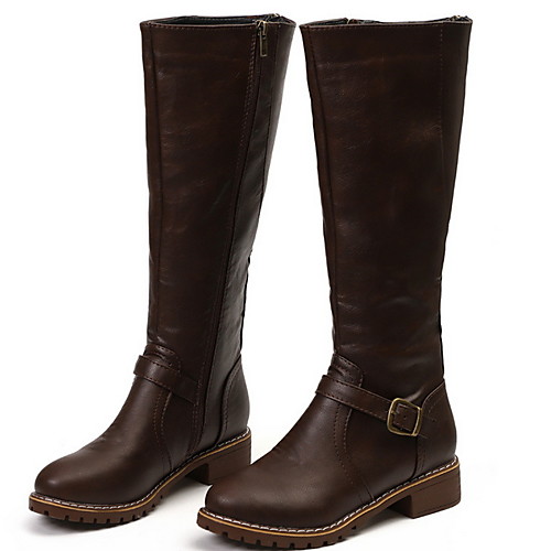 

Women's Boots Riding Boots Flat Heel Round Toe Knee High Boots Casual Vintage Outdoor PU Solid Colored Winter Black Yellow Brown / Mid-Calf Boots