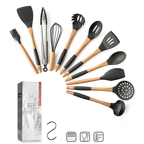 

Silicone Kitchen Utensils Cooking Utensil Set - Cooking Utensils Tools with Wooden Handles Include Turner Tongs Spatula Spoon for Nonstick Cookware Non-Toxic Heat Resistant (11 PCS)