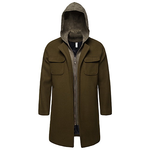

Men's Solid Colored Basic Spring Coat Long Daily Long Sleeve Nylon Coat Tops Army Green