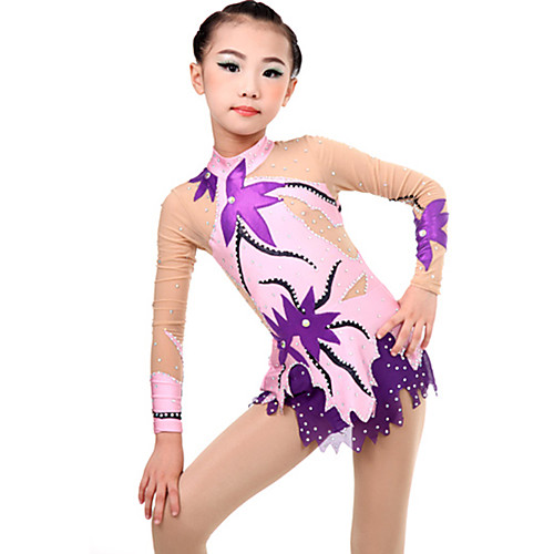 

Rhythmic Gymnastics Leotards Artistic Gymnastics Leotards Women's Girls' Leotard Ivory Spandex High Elasticity Handmade Jeweled Diamond Look Long Sleeve Competition Ballet Dance Ice Skating Rhythmic