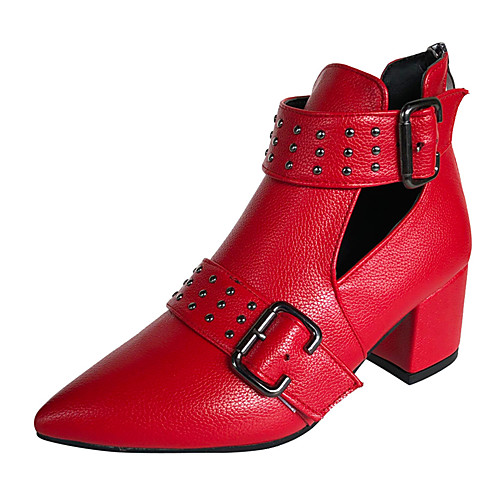

Women's Boots Chunky Heel Pointed Toe Rivet Faux Leather Booties / Ankle Boots British Fall / Spring & Summer Black / White / Red