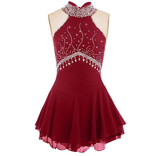 

Figure Skating Dress Women's Girls' Ice Skating Dress Deep Blue Deep Purple Dark red Spandex Elastane High Elasticity Competition Skating Wear Jeweled Rhinestone Sleeveless Ice Skating Figure Skating